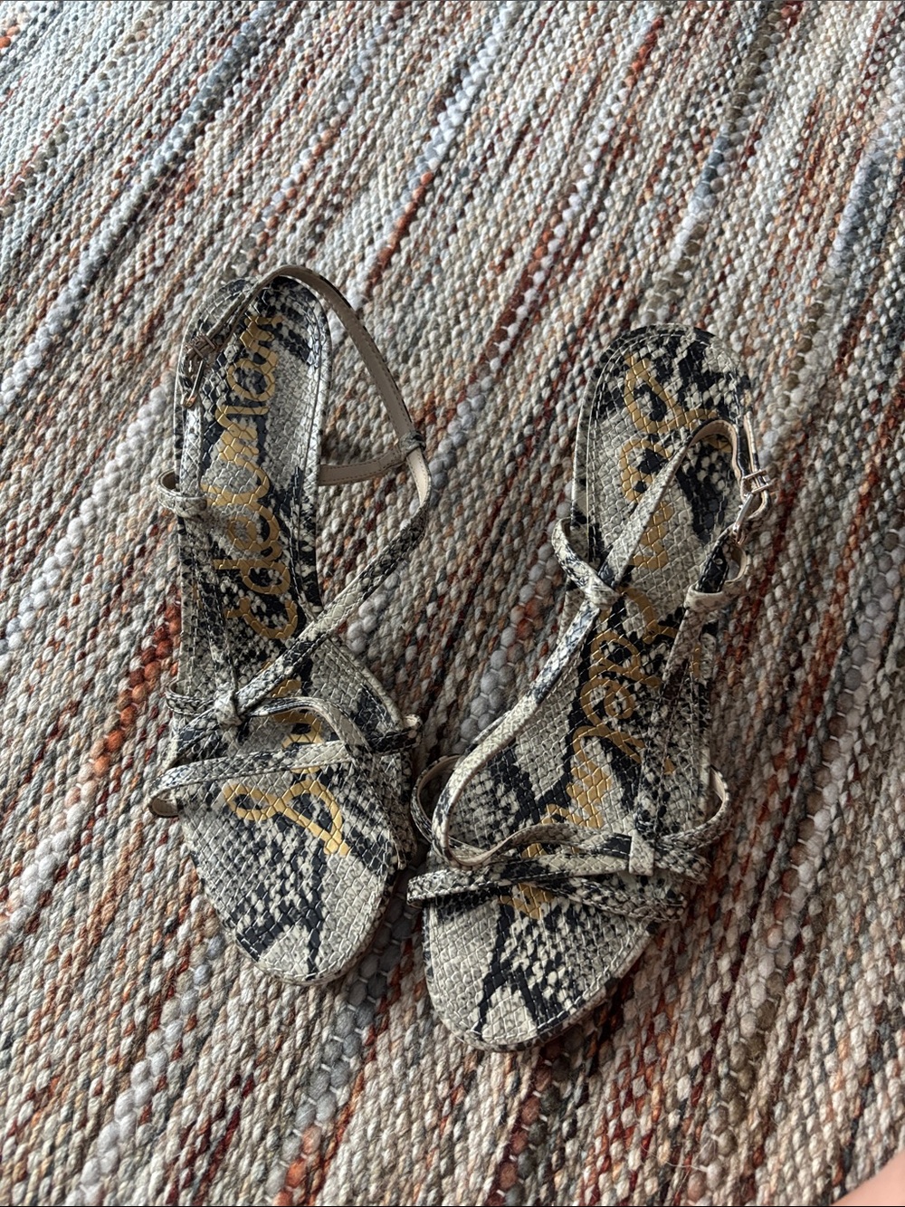 Sam Edelman Snake-Print Strappy Heels in Green
